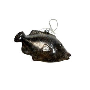 Silver Metallic Fish Shaped Christmas Ornament Handblown Glass 4 Inches Long